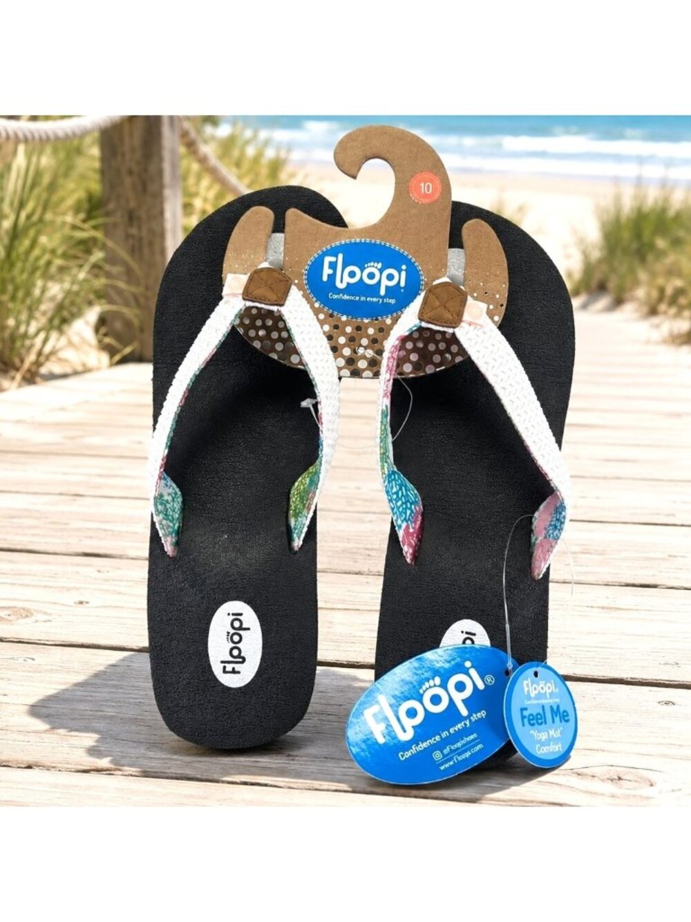 Floopi Womens Size 10 Flip Flops Yoga Mat Sandals Colorful Strap Wedge - NWT